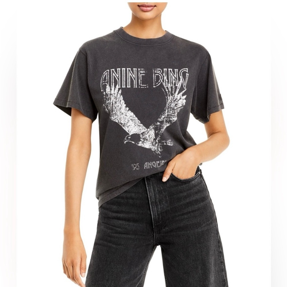 Anine Bing Black Graphic Tee with Eagle Design